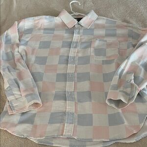 Forever 21 Men's Pastel Checkered Shirt - Pink and Blue